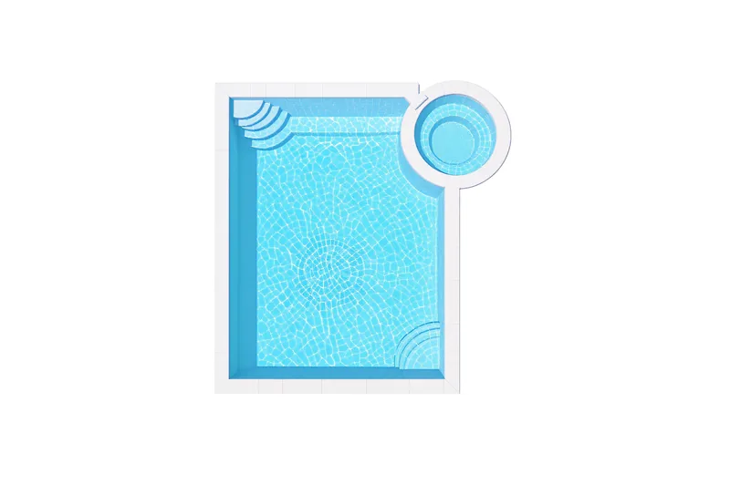 A rectangular pool with a raised spa in one corner.