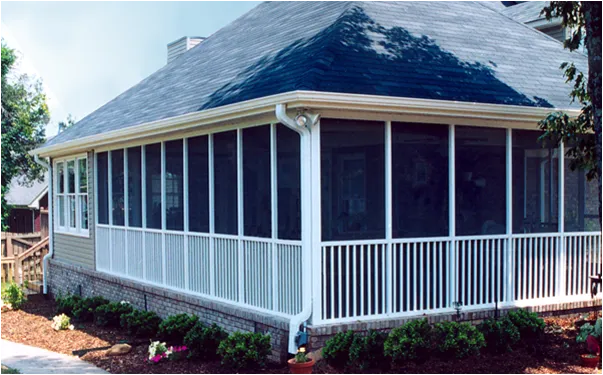 Screened porch with railings