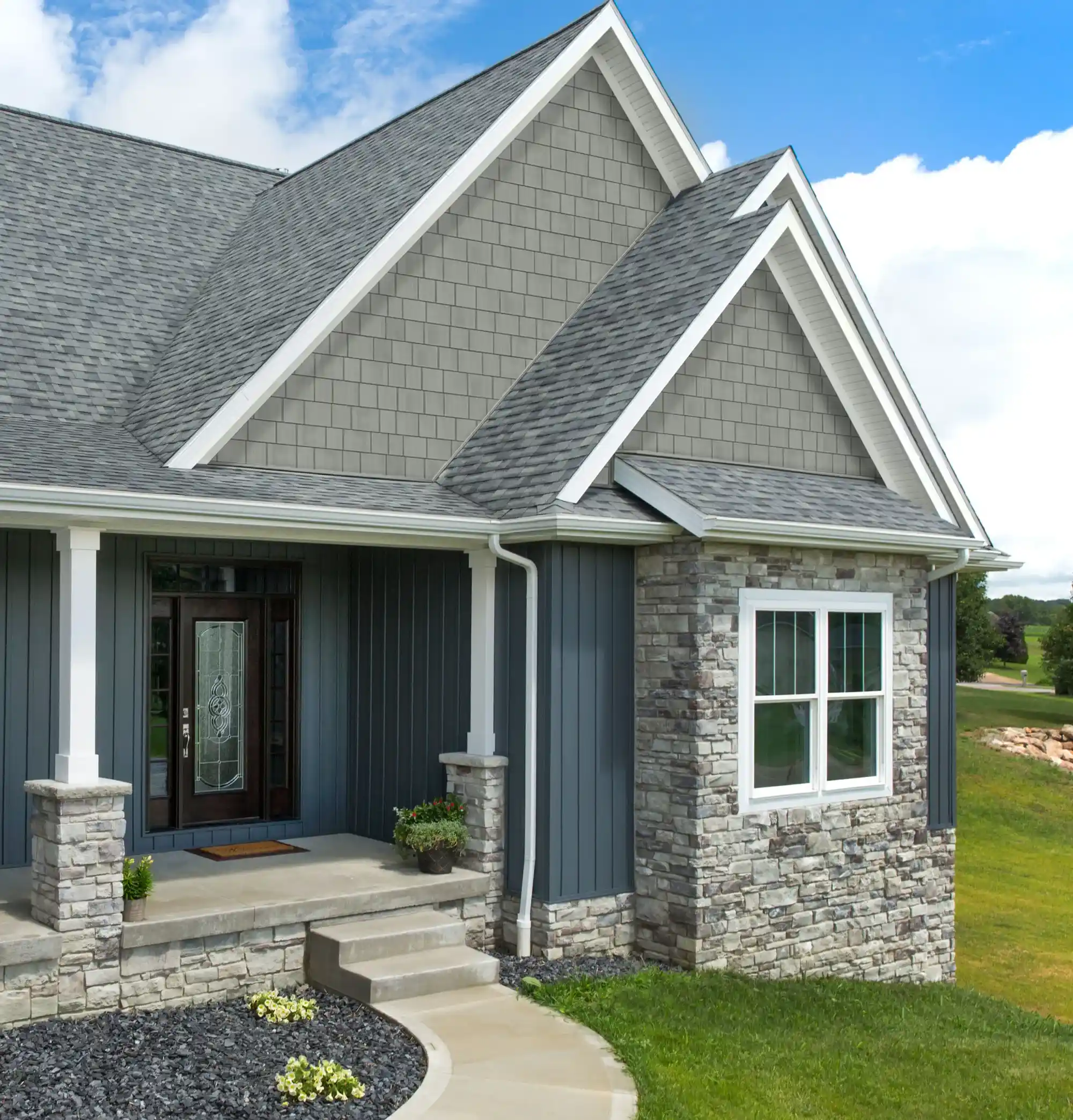 Craftsman exterior with new siding and stone