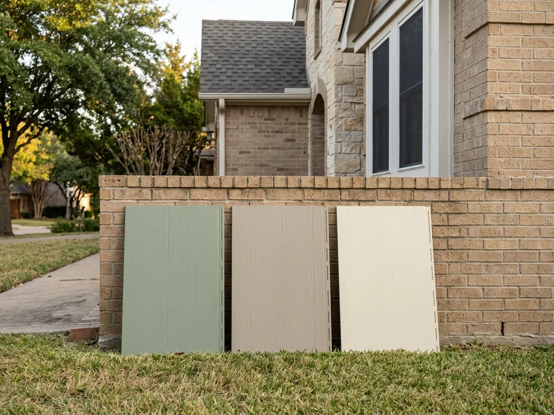 Green lap siding with crisp white trim on a North Texas home