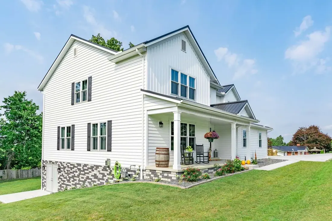 New siding and windows on a two-story home